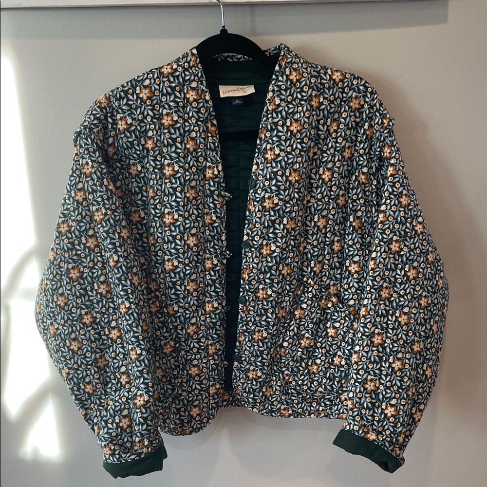 Green Floral Quilted Bomber Jacket